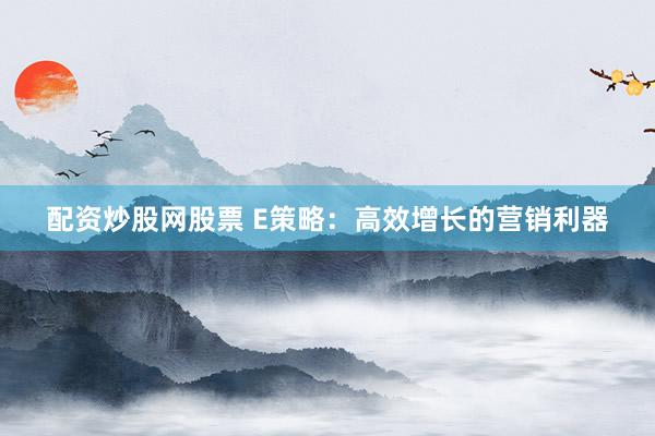 配资炒股网股票 E策略:高效增长的营销利器