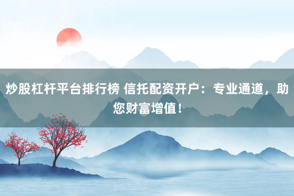 炒股杠杆平台排行榜 信托配资开户:专业通道,助您财富增值!