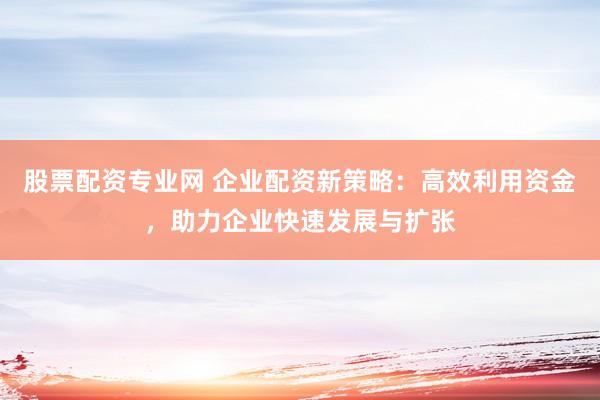股票配资专业网 企业配资新策略：高效利用资金，助力企业快速发展与扩张