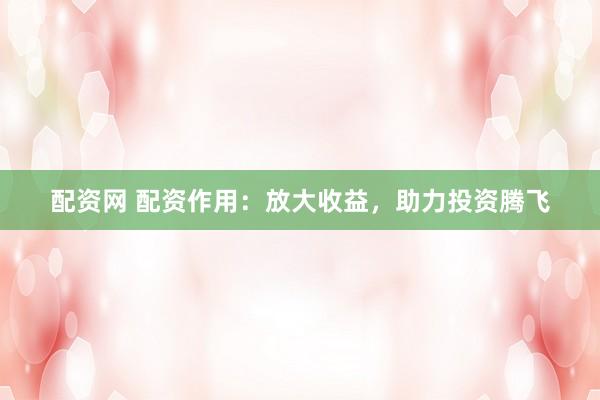 配资网 配资作用：放大收益，助力投资腾飞