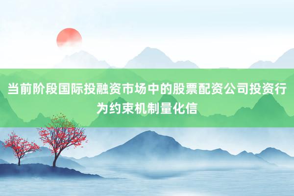 当前阶段国际投融资市场中的股票配资公司投资行为约束机制量化信