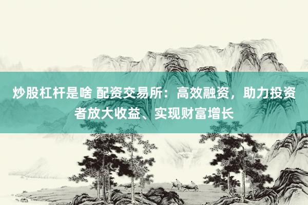 炒股杠杆是啥 配资交易所:高效融资,助力投资者放大收益、实现财富增长