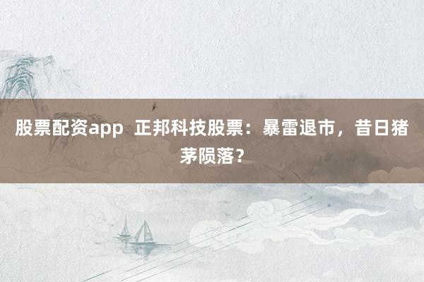 股票配资app  正邦科技股票：暴雷退市，昔日猪茅陨落？
